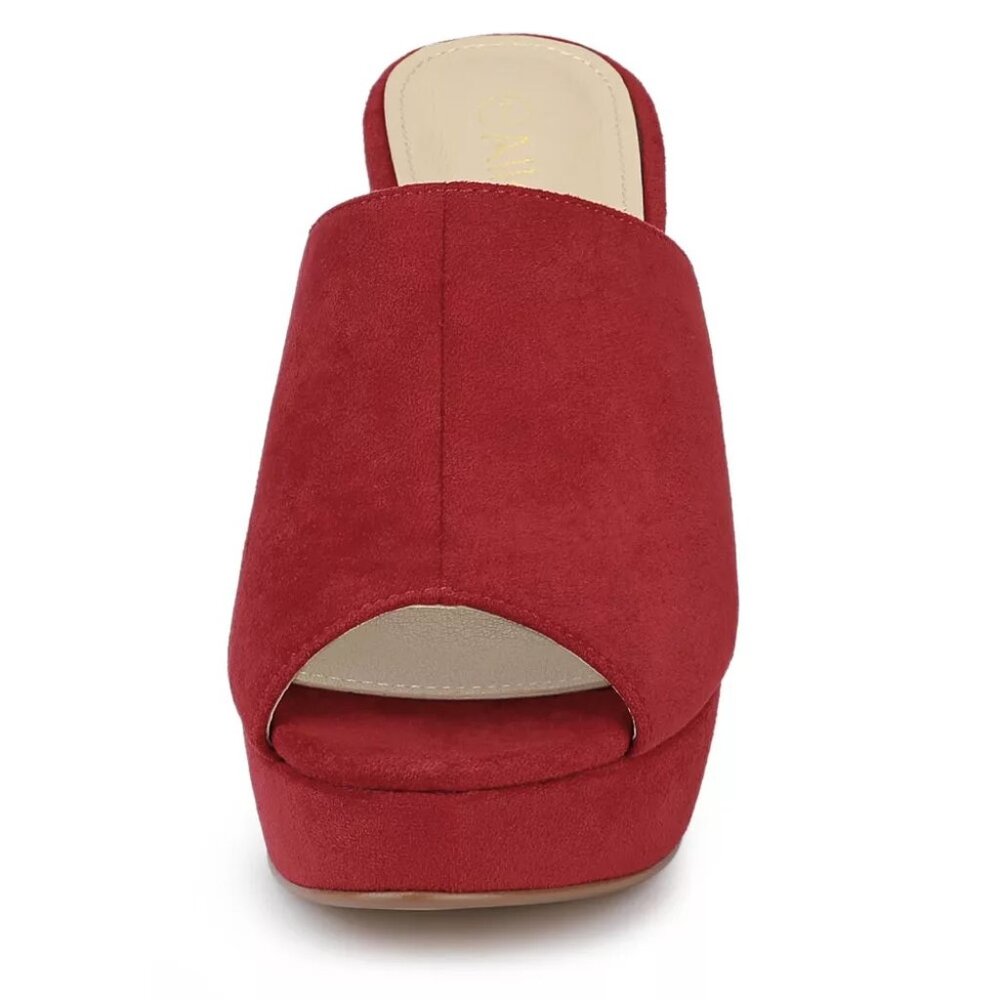 New Allegra K Women's Red Open Toe Platform Chunky Heel Slides Sandals - Picture 9 of 9